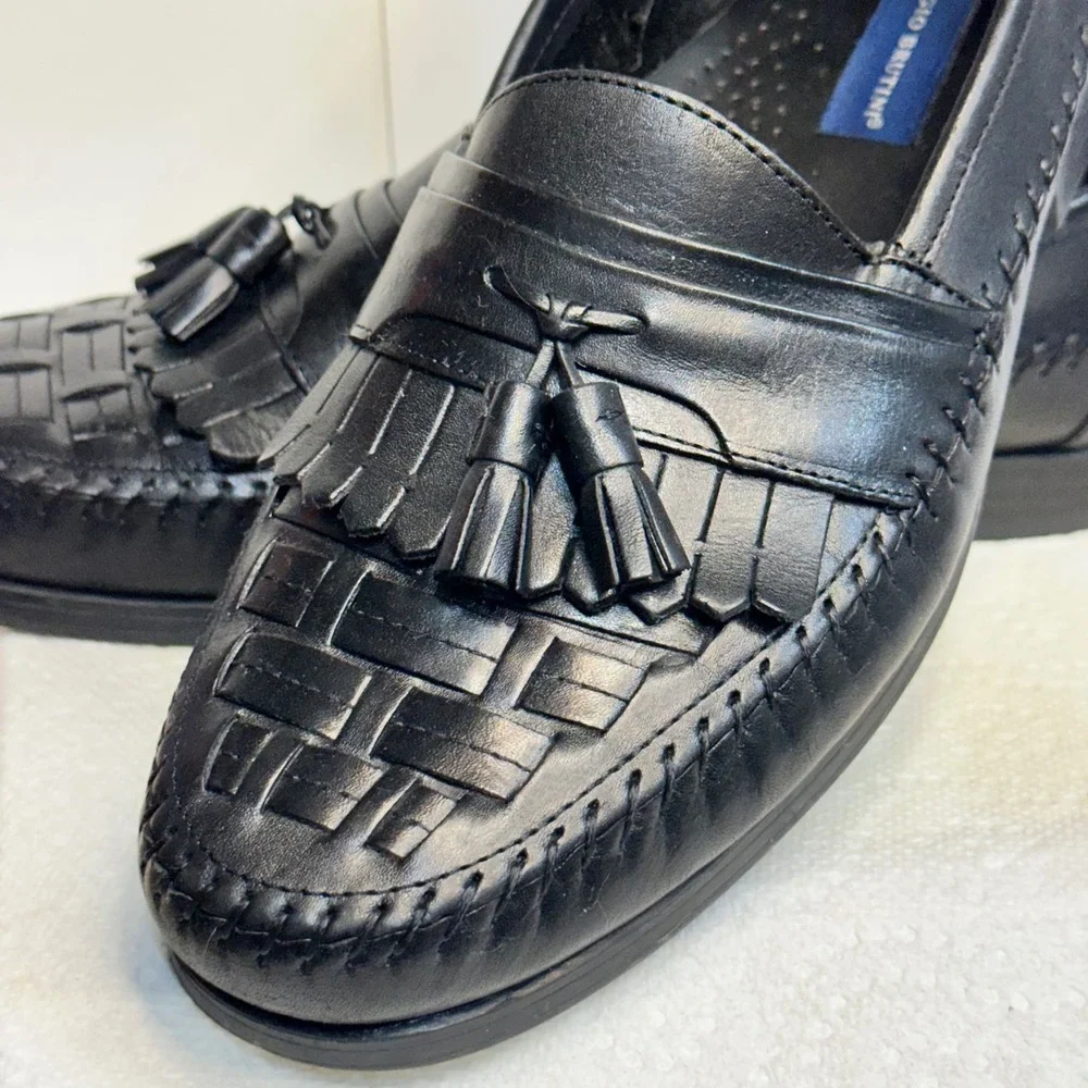 Giorgio Brutini Loafers Mens 12 M Black Woven Kiltie Tassel Excellent